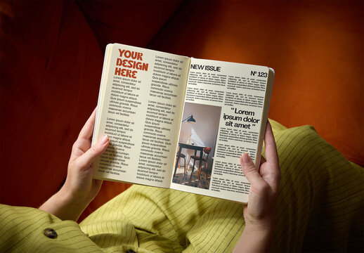 Mockup of female hands holding an open book with 2 pages