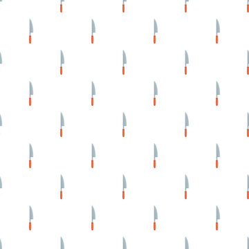 Chef knives repeating in a flat, seamless pattern on a white background