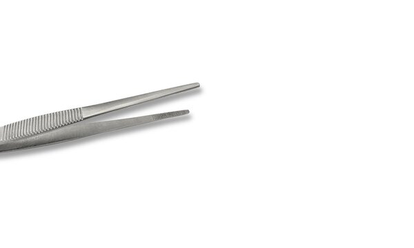Dressing forceps non toothed surgical instrument close up on white background
