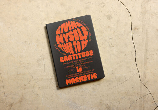 Mockup of a front hardcover book cover. Overhead view