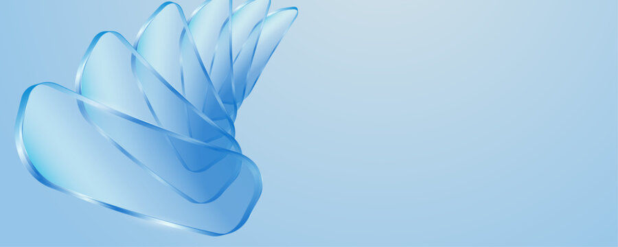 Abstract 3D light blue glass plates spiraling on light background