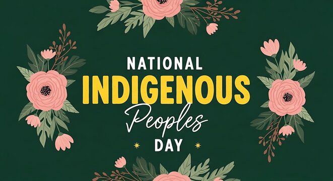 National indigenous peoples day floral illustration with pink and green accents