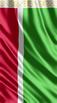 Chechen Republic flag waving in the wind. Chechen identity culture regional heritage within the Russian Federation. News visuals political topics documentaries educational travel web banners Caucasus 