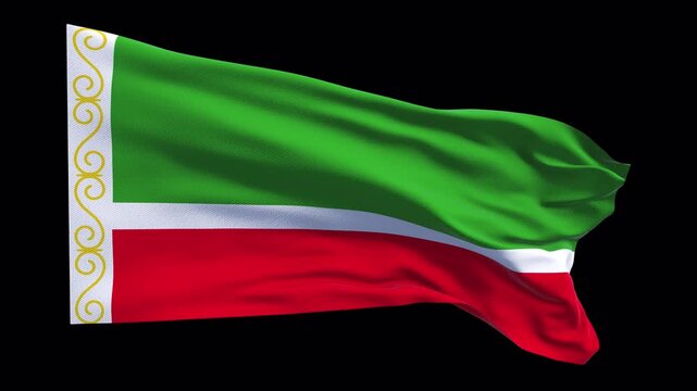 Chechen Republic flag waving in the wind. Chechen identity culture regional heritage within the Russian Federation. News visuals political topics documentaries educational travel web banners Caucasus 