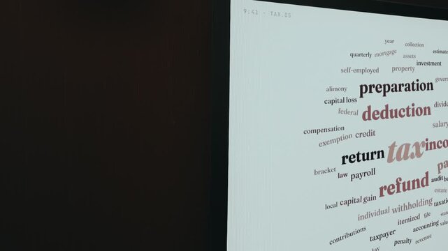 Word cloud centered on United States income tax terminology