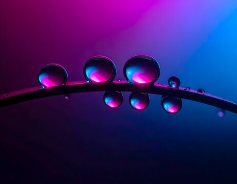 Exquisite Macro of Dew Drops in Neon Cyan and Magenta Gradient