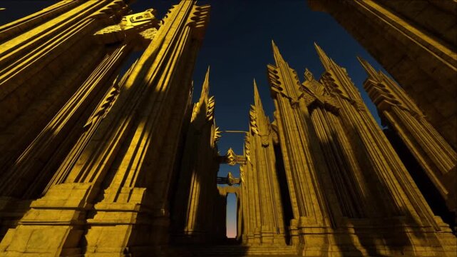 ダークファンタジー向けゴールドのルーンUIを搭載した黒曜石のシタデルタワー