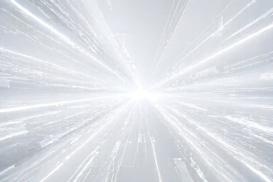 Bright white radial light burst with streaking lines creating a warp speed effect, representing energy, motion, and futuristic abstract concepts.