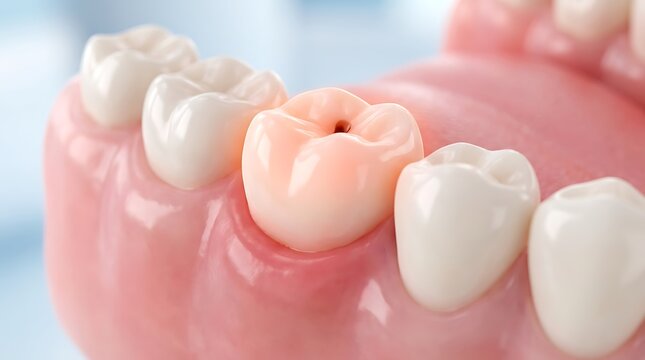 Close up of a healthy human tooth with a cavity