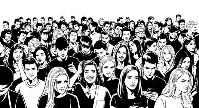Diverse Crowd Of People Gathered Together In A Large Group.