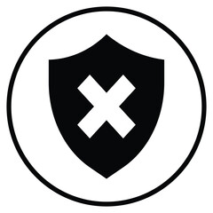 Fototapeta premium Minimalist Shield Icon with Cross Mark Symbolizing Security Breach Failed Protection Cyber Threat Vulnerability Digital Safety Error Denied Access and System Warning.
