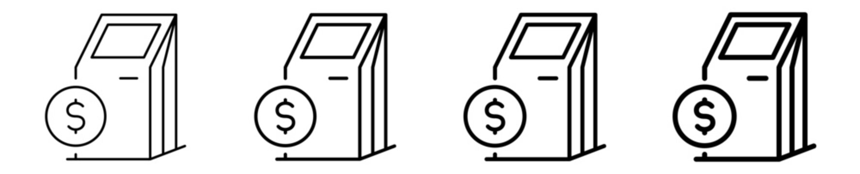 Payment terminal kiosk machine line icon set. Editable vector stroke icon design