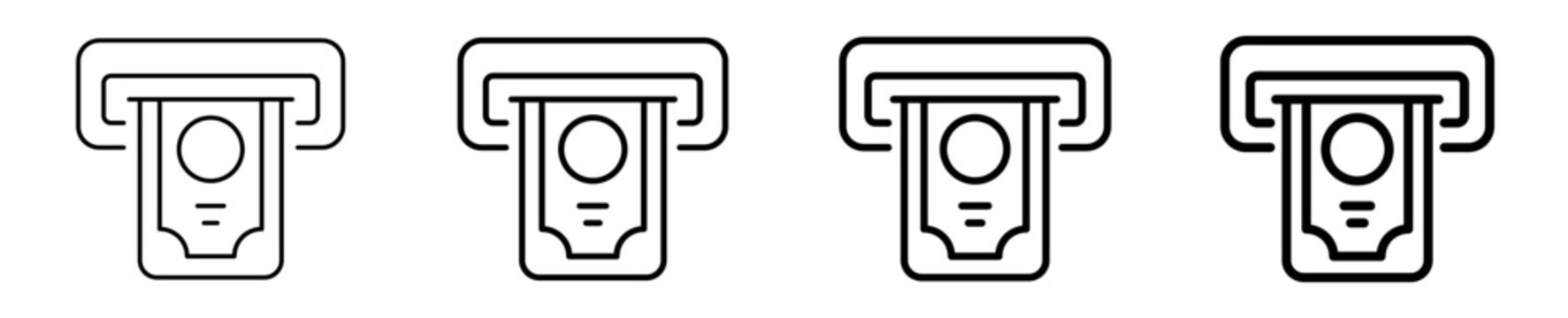 Money slot cash withdrawal linear icon collection design. Editable vector stroke icons