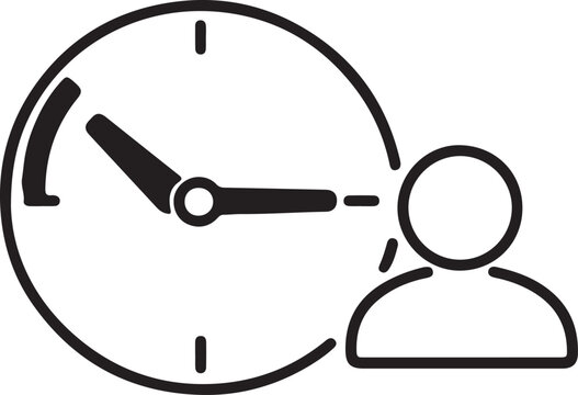 Simple clock icon with person silhouette representing time management scheduling or punctuality isolated on white background