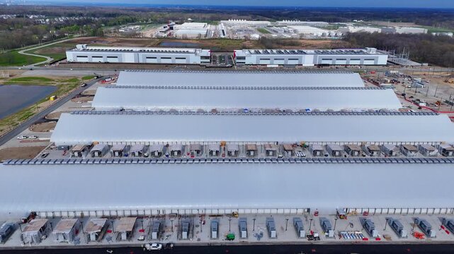 Meta's Prometheus data center expansion showing advanced hyperscaling in New Albany, Ohio - using tent like structure to reduce build times