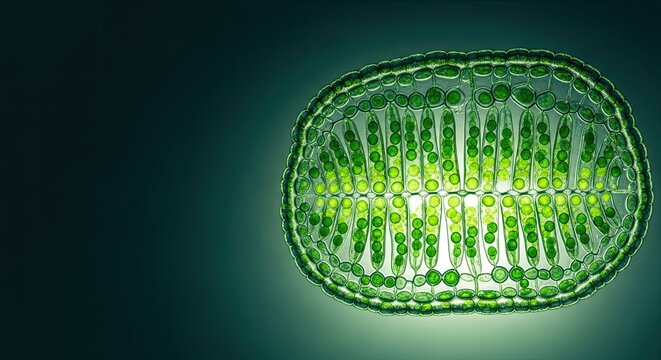Cross-section of a Plant Leaf, Showing Cellular Structure and Chloroplasts
