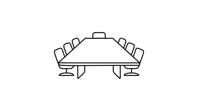 Professional Boardroom Conference Table and Chairs Minimalist Black Line Vector Icon with Editable Stroke, Perfect for Business Meeting, Office Workspace, and Corporate Presentation Graphics.