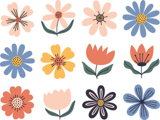 Fototapeta premium Collection of Stylized Flowers in Various Colors