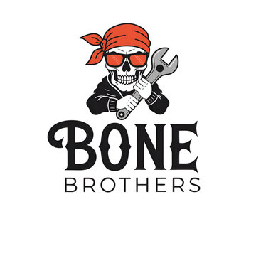 skull biker holding wrench vector logo