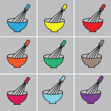 Mixing bowl icon with whisk icon 