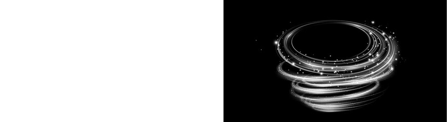 PNG image of Swirling white light rings with dynamic glowing particles forming a fast motion vortex effect shown on transparent background © MariaAlam