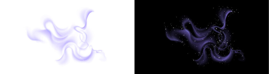 PNG image of Flowing purple magic light trail with swirling cosmic particles and glitter glow effects shown on transparent background © MariaAlam