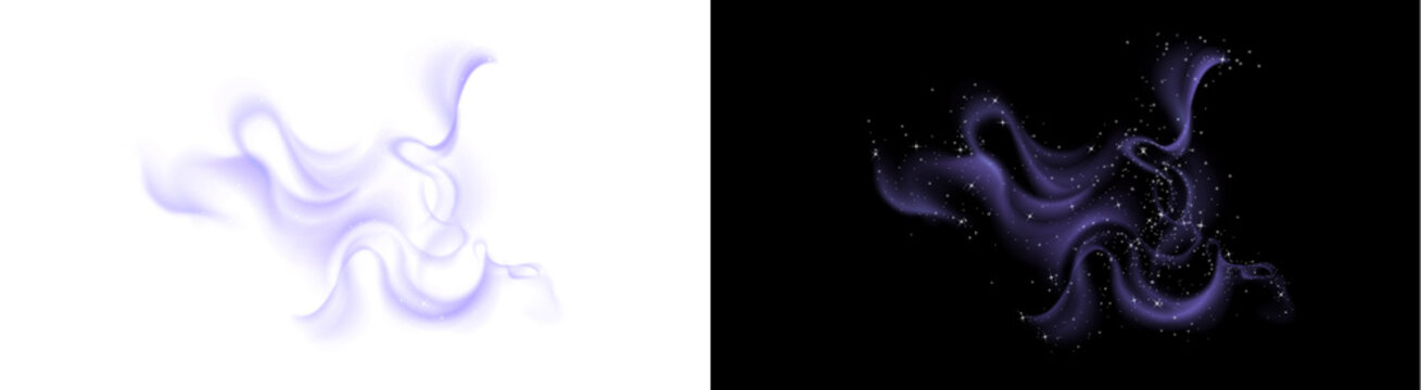 PNG image of Flowing purple magic light trail with swirling cosmic particles and glitter glow effects shown on transparent background
