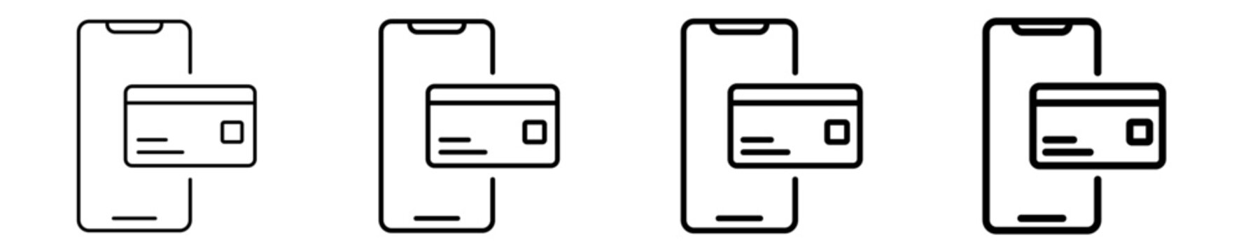 Mobile banking smartphone application with card linear icon collection design. Editable vector stroke icons