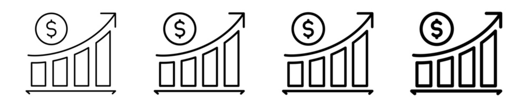 Business growth, upward, profit with dollar line icon set design. Editable vector stroke icon