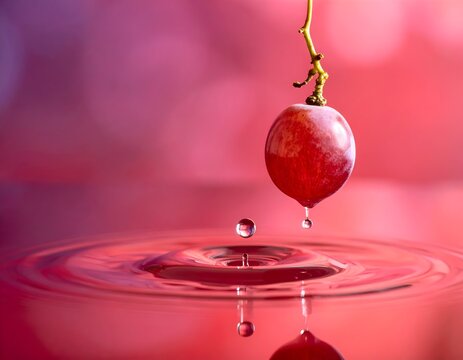 High Speed Macro of Red Grape Splashing into Juice with Ripples