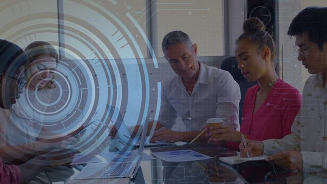 Camera shifting, team leaning and writing while HUD overlay tracking code, reviewing printed charts