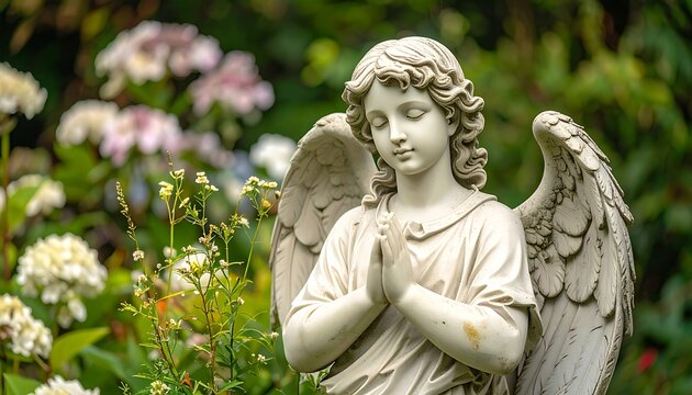 A serene angel statue in prayer