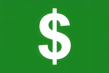 Obraz premium Large white dollar sign symbol centered on a solid flat green background