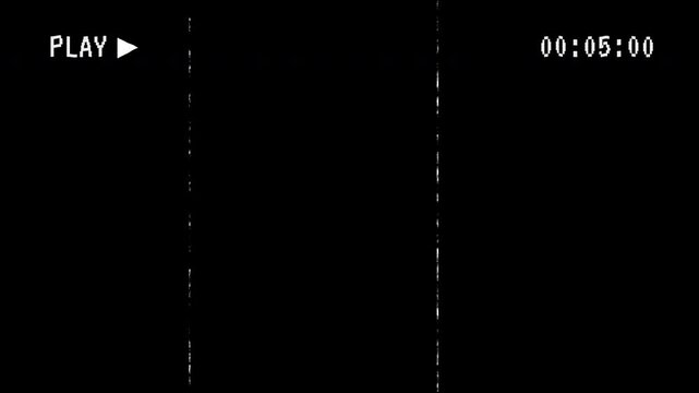 Play VHS with timer. 30 second vertical scratch. Alpha channel 4K video animation