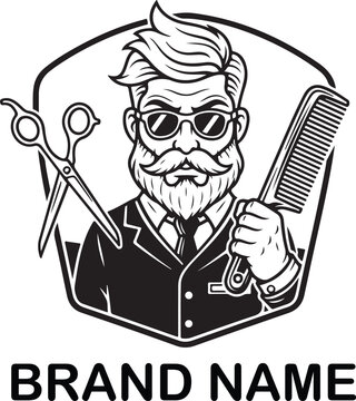 Vintage barber holding hairdressing tools in stylized illustration