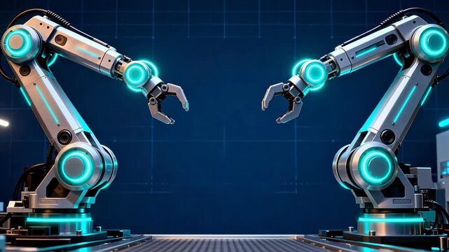 Two robotic arms in a tech setting