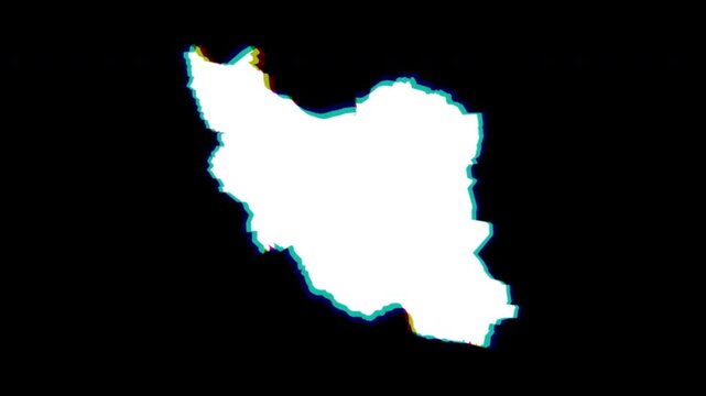 Iran white and chromatic abstract map pop animation black background