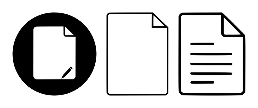Patent document icon set with solid black silhouette on white background featuring patent document, icon, illustration with vector and design