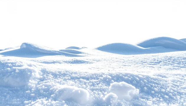 Pristine snow-covered landscape with gentle snowdrifts under bright, clear sky