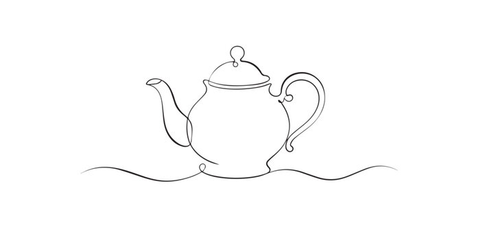 One line drawing of a teapot. Continuous line of classic tea container. Beverage preparation concept. Modern minimalist style. single line art vector illustration.