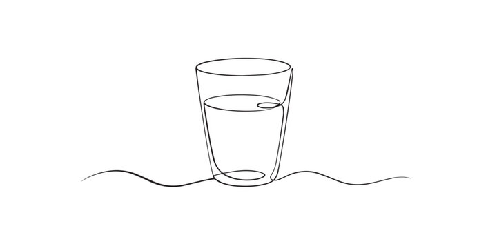 One line drawing of a water glass. Continuous line of simple drinking object. Clean hydration concept. Modern minimalist style. single line art vector illustration.
