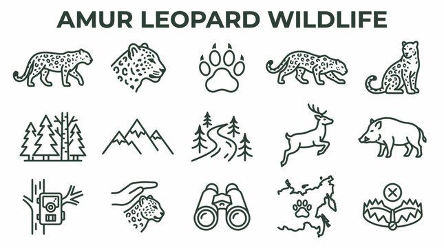Amur Leopard Wildlife Icons: Animals, Nature, Conservation