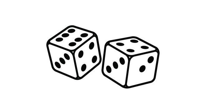 Simple illustration of two white dice with black dots showing numbers six and four