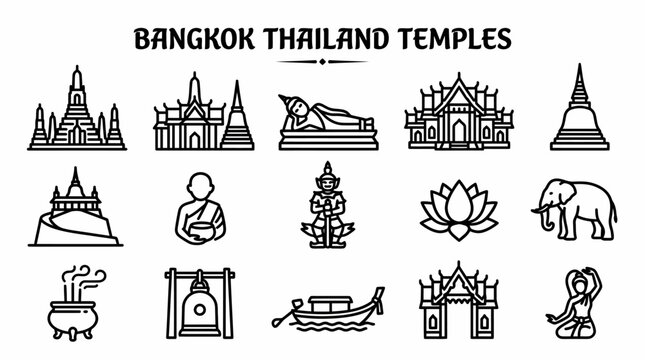 Bangkok Thailand Temples Icons: Buddhism, Buddha, Elephant, Lotus