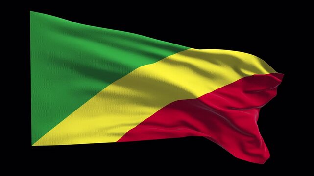 Republic of Congo flag waving in the wind. Congolese identity unity national pride. News visuals political international relations documentaries educational travel web banners Central Africa.