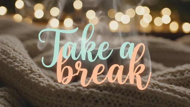Take a Break: Cozy Ambiance with Warm Lights and Steaming Mug.