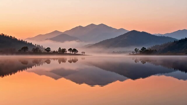 Mountain lake at sunrise