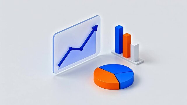 3D data charts on white background