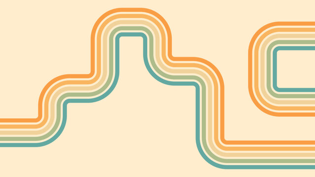 Abstract background of rainbow groovy Wavy Line design in 1970s Hippie Retro style. Vector pattern ready to use for cloth, textile, wrap and other.
