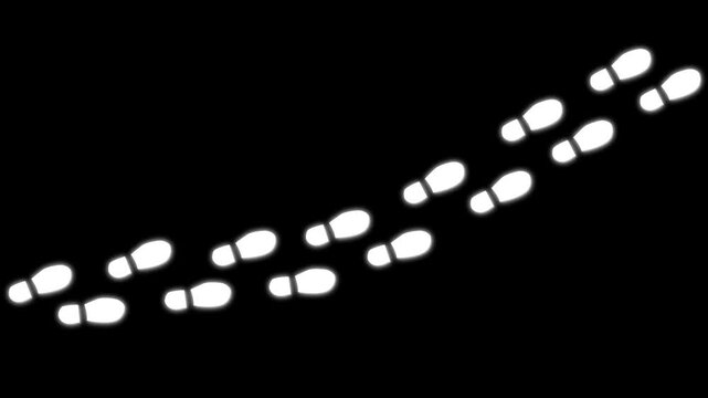 Human shoes Footstep walking on white background. footprints shoes, shoe prints marks feet animation. Step footprints path isolated.